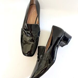 Anthropologie Harlow Patent Leather Black Block Heel Chunky Loafers Y2K